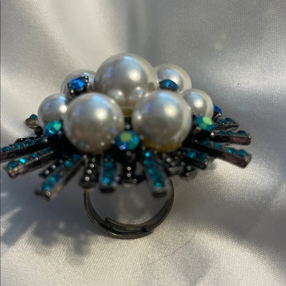 Pearl and Teal Crystal Ring